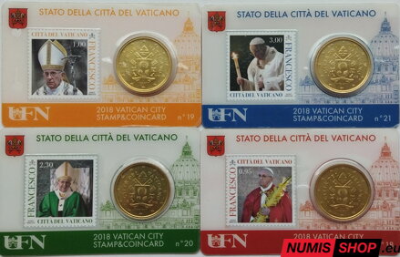 Vatikán 4 x 50 cent + stamp 2018 Coin Card