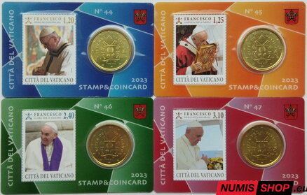 Vatikán 4 x 50 cent + stamp 2023 Coin Card