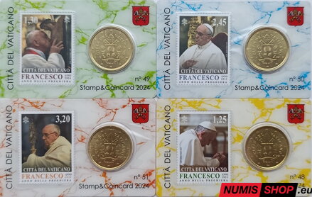 Vatikán 4 x 50 cent + stamp 2024 Coin Card