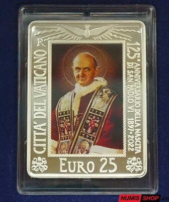 Vatikán 25 euro 2022 - Pavol VI. - kolorovaná - PROOF