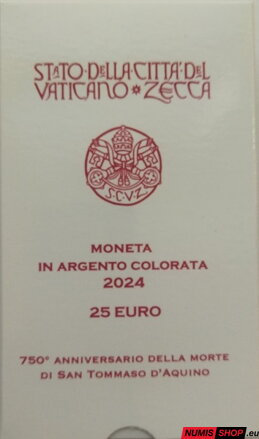  25 euro Vatikán 2024 - Tomáš Akvinský - kolorovaná - PROOF