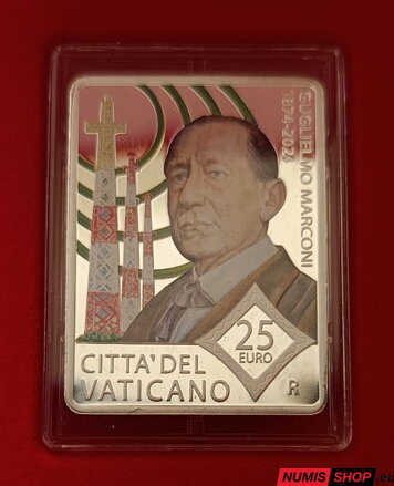 25 euro Vatikán 2024 - Guglielmo Marconi - kolorovaná - PROOF