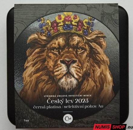 Česká republika - 1 oz Český lev s černou platinou a selektivní pokov Au - 2023