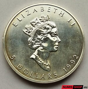 Kanada - 1 oz Maple Leaf - 1992 - investičné striebro