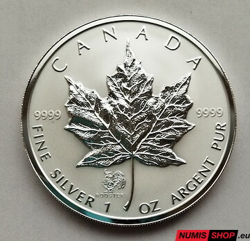 Kanada - 1 oz Maple Leaf - 2005 - Rooster - reverse proof - investičné striebro