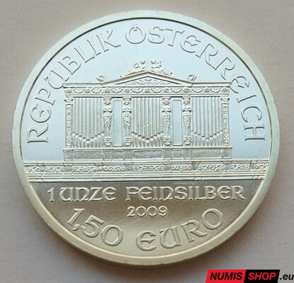 Rakúsko - 1 oz Philharmoniker - 2009 - investičné striebro