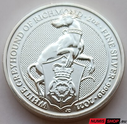 Veľká Británia - 2 oz - 5 pounds Greyhound of Richmond - 2021 - investičné striebro