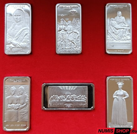 Strieborné tehličky - Umelecké diela (Ag925, 6 x 60g)