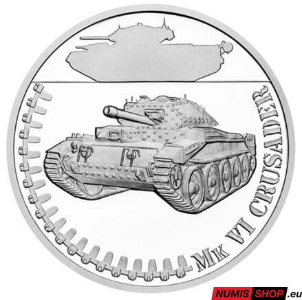 Strieborná minca 1 oz - Obrnená technika - Mk VI Crusader - proof