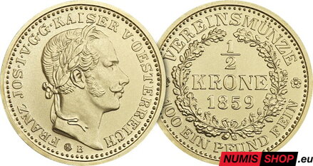 Kremnické razby Františka Jozefa - spolková 1/2 koruna 1859 (replika)