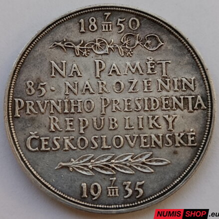 Medaila - T. G. Masaryk - 85. výročie narodenia prvého prezidenta ČSR - 42 mm - striebro