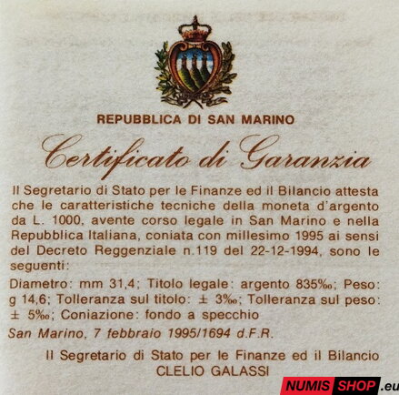 San Maríno - 1000 lír - 1995 - OH Atlanta 1996 - PROOF