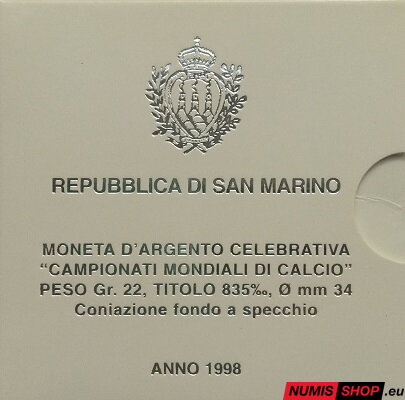 San Maríno - 10 000 lír - 1998 - World Cup France - PROOF