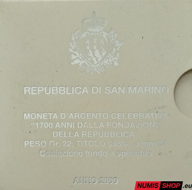 San Maríno - 10 000 lír - 2000 - Založenie republiky - PROOF