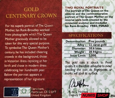 5 pounds Veľká Británia - 2000 - Queen Mother - GOLD PROOF