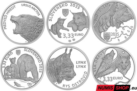 Súbor Fauna a flóra – vlk dravý, rys ostrovid, medveď hnedý - PROOF