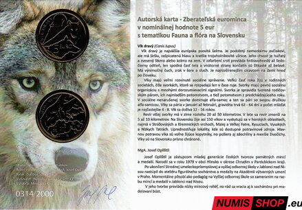 5 eur Slovensko 2021 - Vlk dravý - autorská karta