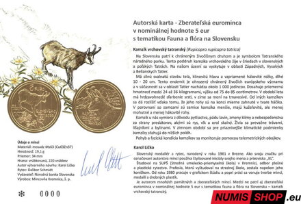 5 eur Slovensko 2022 - Kamzík vrchovský tatranský - autorská karta