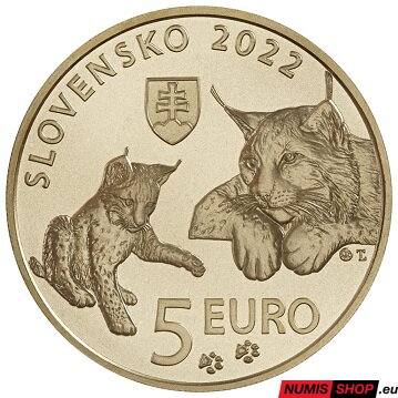 5 eur Slovensko 2022 - Rys ostrovid - autorská karta