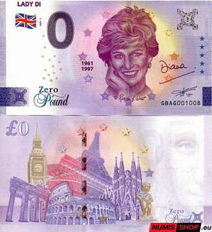 Veľká Británia - 0 pound souvenir - Lady Di
