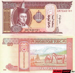 Mongolsko - 20 tugrik - 2018 - UNC