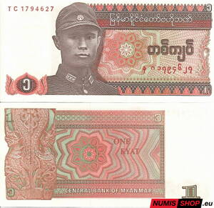 Myanmarsko - 1 kyat - 1990 - UNC