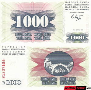 Bosna a Hercegovina 1000 dinara 1992 - UNC