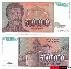 Juhoslávia - 5 miliónov dinara - 1993 - UNC
