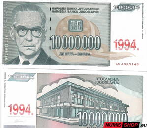 Juhoslávia - 10 miliónov - 1994 - UNC