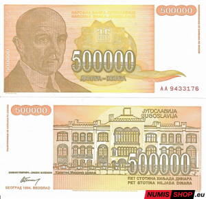 Juhoslávia - 500 000 dinara - 1994 - UNC
