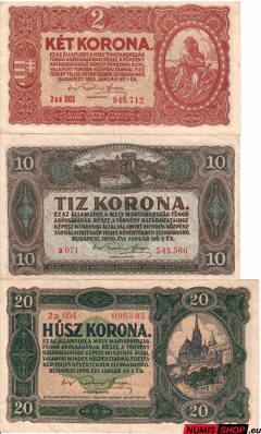Maďarsko - 2 + 10 + 20 korona - 1920