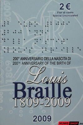 Taliansko 2 euro 2009 - 200. výročie narodenia Louisa Brailla - COIN CARD