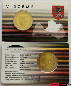 Lotyšsko 2 euro 2016 - Vidzeme - COIN CARD