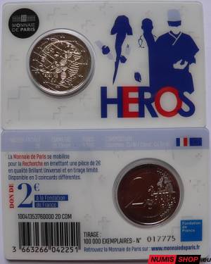 Francúzsko 2 euro 2020 - Lekársky výskum - heros - COIN CARD