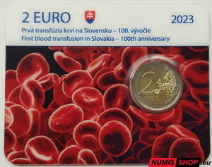 Slovensko 2 euro 2023 - Prvá transfúzia krvi - COIN CARD