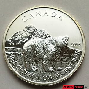 Kanada - 1 oz Wildlife series - Grizzly - 2011 - investičné striebro