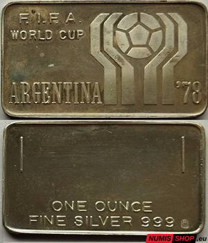 Strieborná tehla 1 oz - Argentína 1978 - FIFA world cup