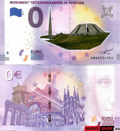 Arménsko - 0 euro souvenir - Monument Tsitsernakaberd in Yerevan - COLOR