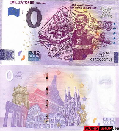Česká republika - 0 euro souvenir - Emil Zátopek