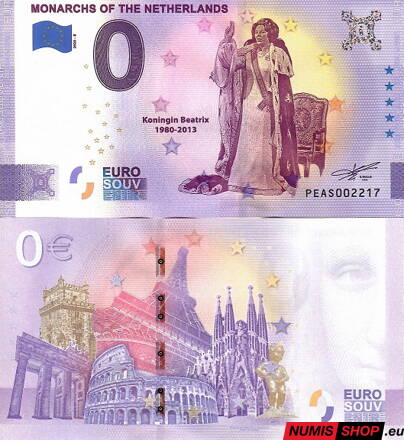 Holandsko - 0 euro souvenir - Monarchs of the Netherlads - Beatrix