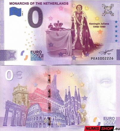 Holandsko - 0 euro souvenir - Monarchs of the Netherlads - Juliana