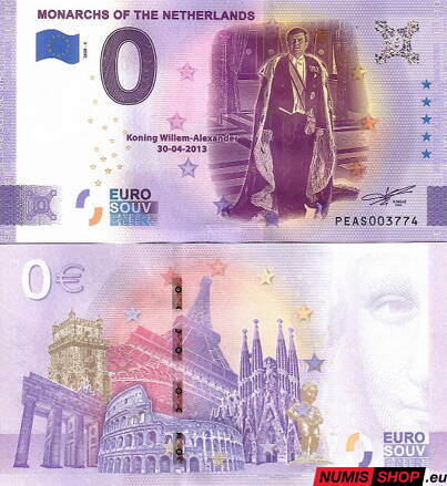 Holandsko - 0 euro souvenir - Monarchs of the Netherlads - Koning Willem-Alexander
