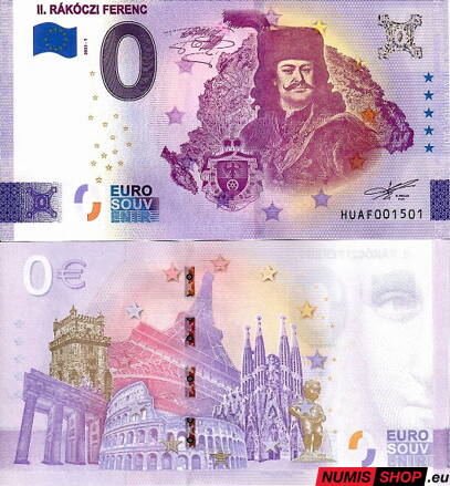 Maďarsko - 0 euro souvenir - II. Rákoczi Ferenc