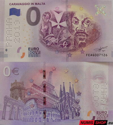 Malta - 0 euro souvenir - Caravaggio in Malta - perforácia PRAHA 2019