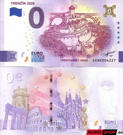 Slovensko - 0 euro souvenir - Trenčín 2026 - zlatá prítlač