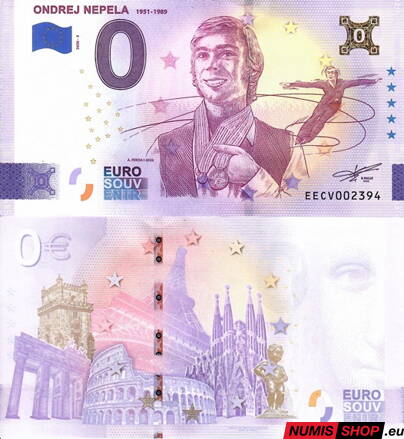 Slovensko - 0 euro souvenir - Ondrej Nepela - zlatá prítlač