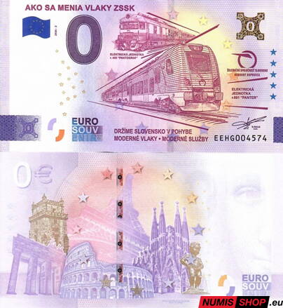 Slovensko - 0 euro souvenir - Ako sa menia vlaky ZSSK II. - Pantograf - Panter - zlatá prítlač
