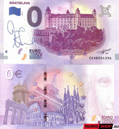 Slovensko - 0 euro souvenir - Bratislavský hrad + Prezident SR Andrej Kiska - vlastnoručný podpis