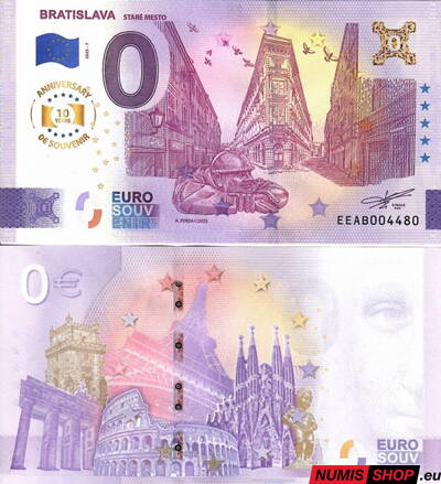 Slovensko - 0 euro souvenir - Bratislava - Staré mesto - Čumil 2025 - anniversary Slovensko - 0 euro souvenir - Bratislava - Staré mesto - Čumil 2025 - anniversary