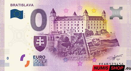 Slovensko - 0 euro souvenir - Bratislava - Bratislavský hrad - znak a vlajka